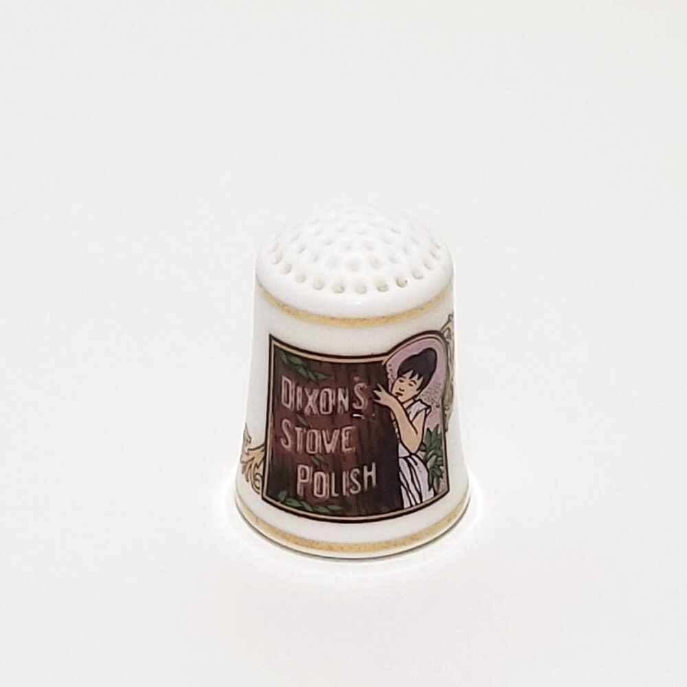 Dixon's Carburet Of Iron Stove Polish Thimble Porcelain Vintage 1" Advertisement